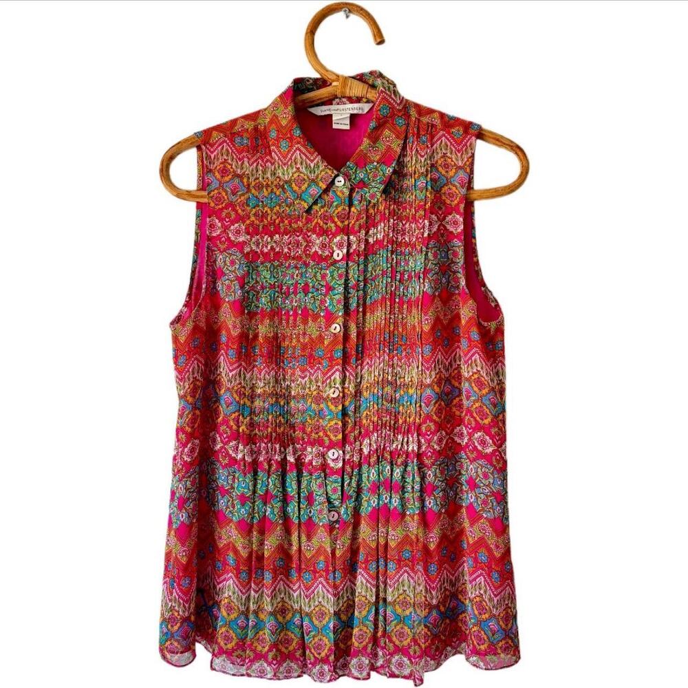 DVF Diane von Furstenberg Blakely Coromandel 100% Silk Pleated Top Blouse Femme